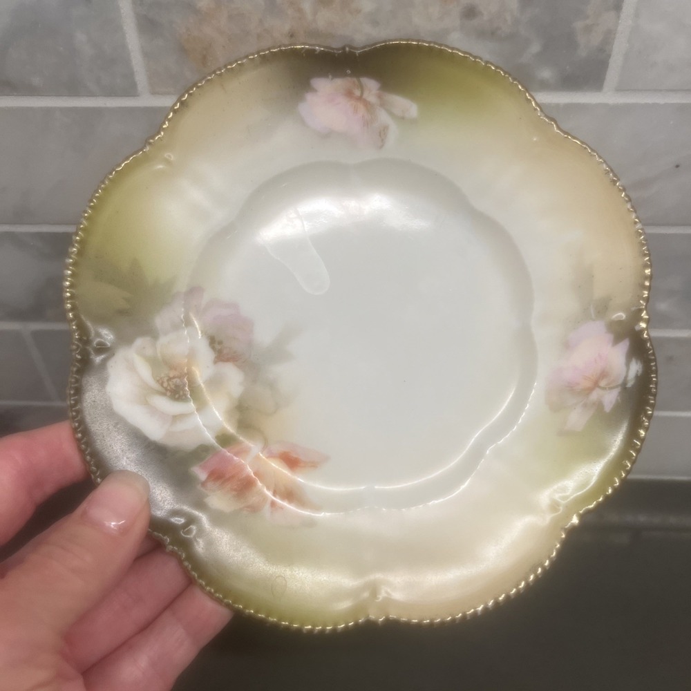 RS Germany Floral Dessert Plate Bread Butter Antique Gold Trim Porcelain